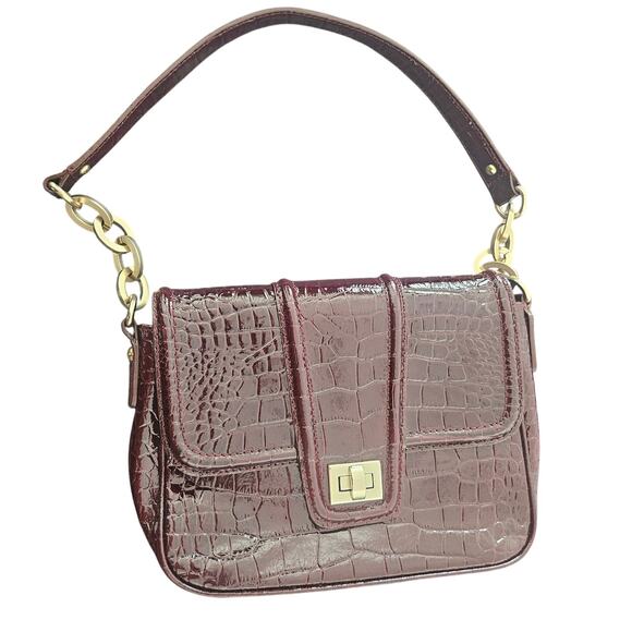 Paradox Maroon Red Croc Embossed Leather Shoulder Bag Purse Minimalist Classic - Picture 1 of 10